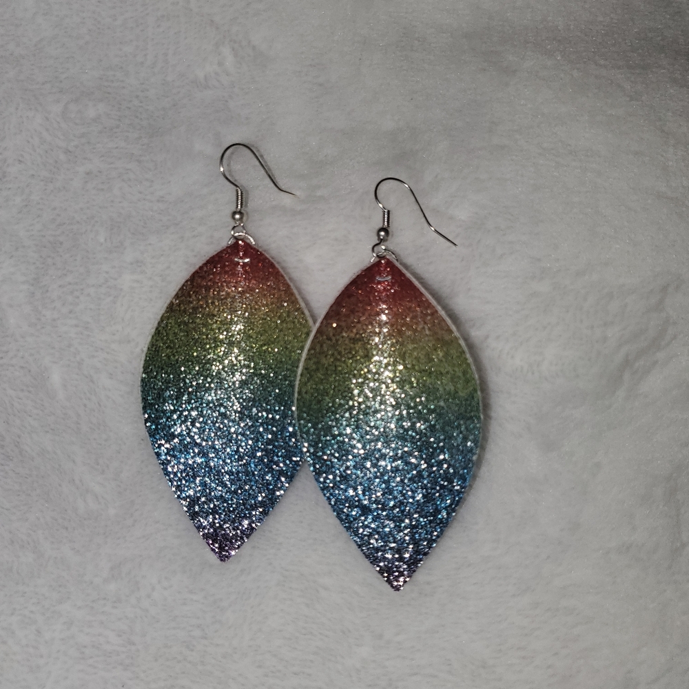 Pinched Rainbow Glitter Faux Leather Earrings